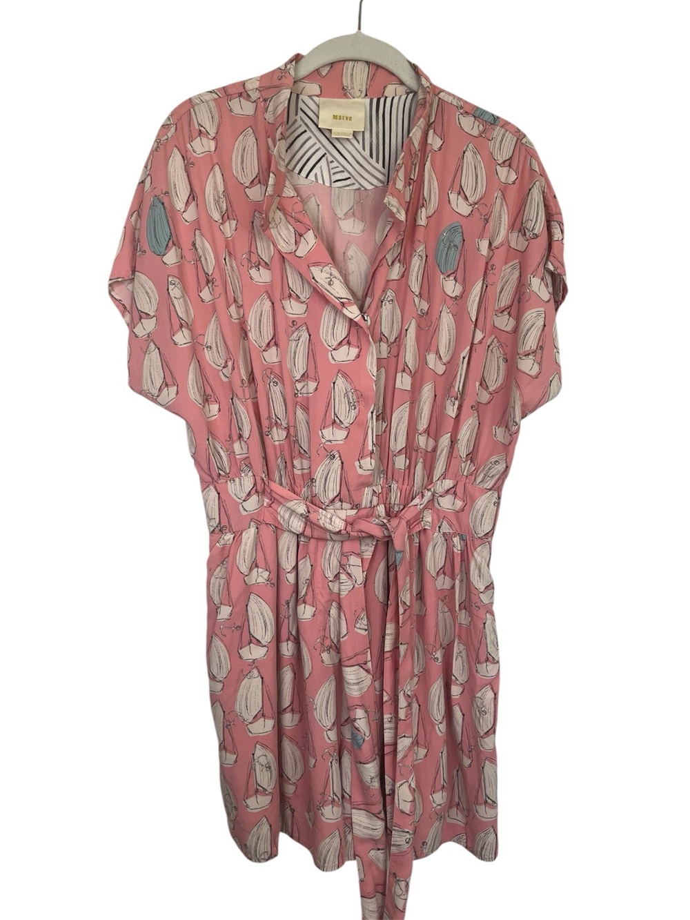 Anthropologie Maeve Tourista Sailboat Print Pink Romper Size 12 Travel - Picture 4 of 13